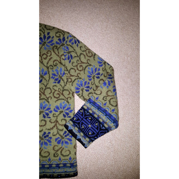 Womens Sweater/Jacket-NOMADIC TRADERS-green floral wool Icelandic design lined-M - Picture 3 of 7